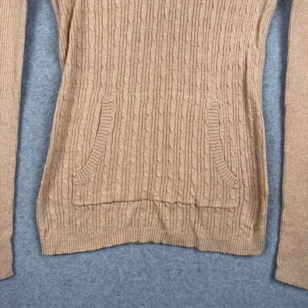 Vintage Y2K Aeropostale Hoodie Sweater Womens Medium Tan Sequin VNeck Cable Knit - Picture 5 of 11